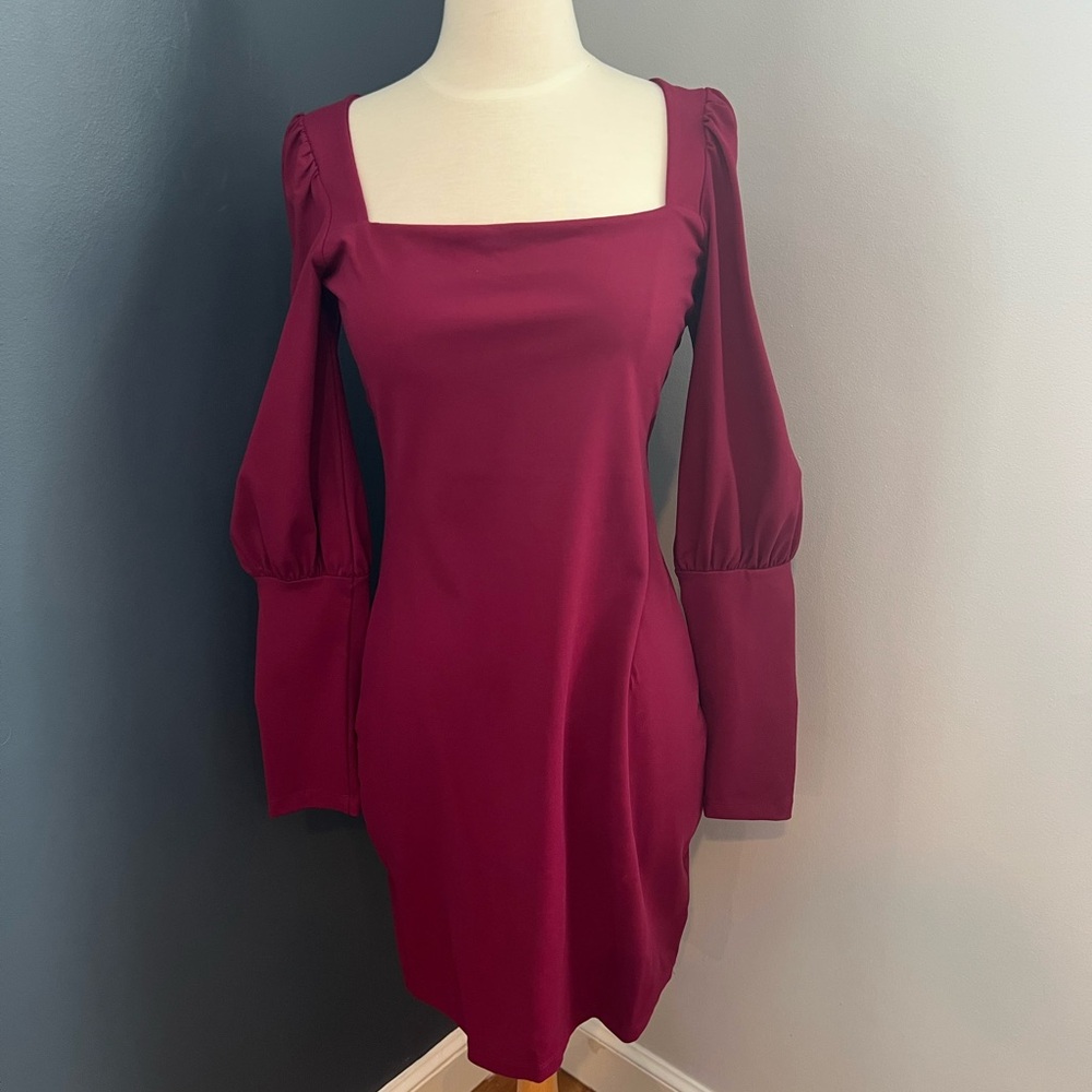 Susana Monaco Wild Berry Puff Sleeve Square Neck Bodycon Dress Medium NWT